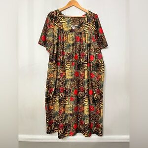 Metropolitan House Dress Kaftan Animal Print Tropical Flowers Muumuu Mob Wife 3X